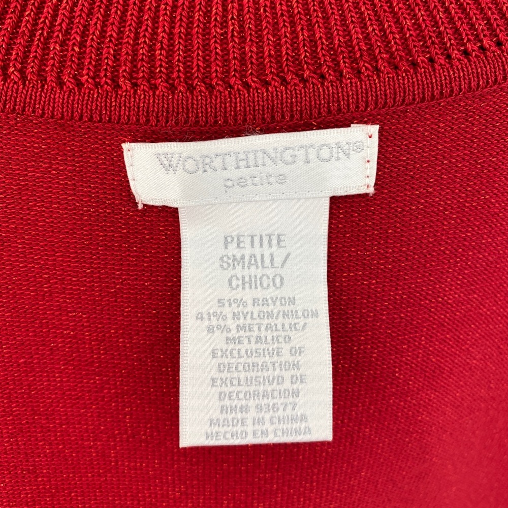 Metallic Red Turtleneck Flutter Sleeve Belted Top - image 8